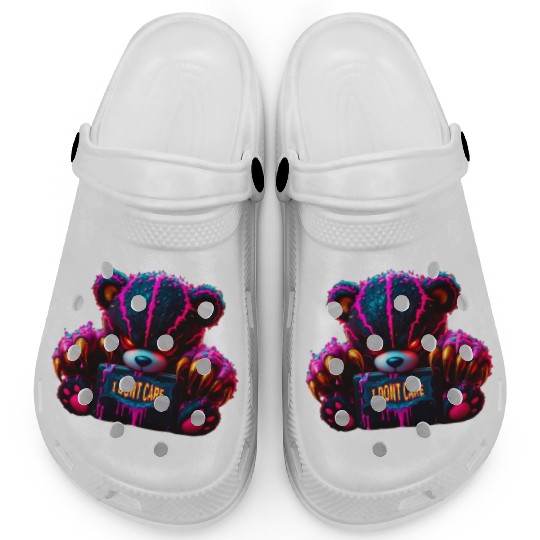 Angry Neon Bear "I DON'T CARE" – Edgy Graffiti  Clogs
