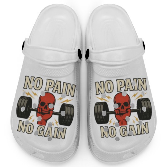 No Pain No Gain Skull Barbell Motivation Gym Clogs