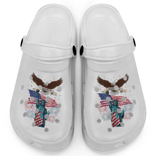 US flag with eagle and statue of liberty Clogs
