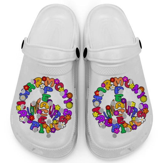 Peace Love life Harmony Happiness Retro Design Clogs