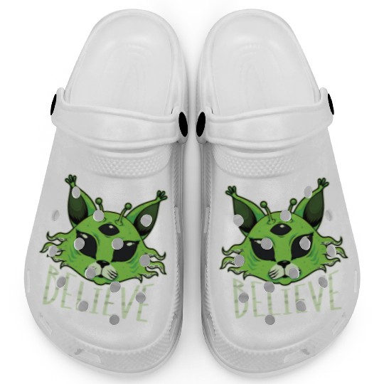 Alien Cat Believe Meme Art Clogs