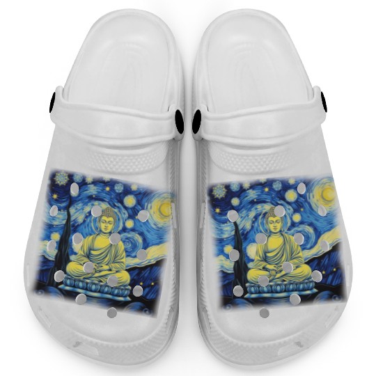 Starry Night Buddha Zen Art Inspired by Van Gogh Clogs