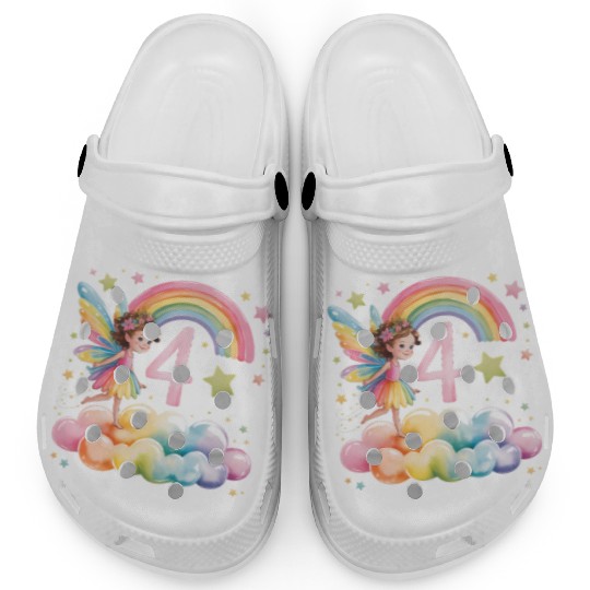 Magical Rainbow Fairy Elf 4th Birthday Girl Clogs