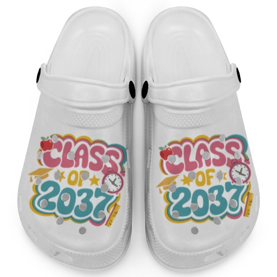Class of 2037 Grow With Me, groovy back to school Clogs