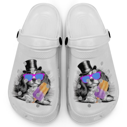 Cavalier King Charles Spaniel with a popsicle Clogs