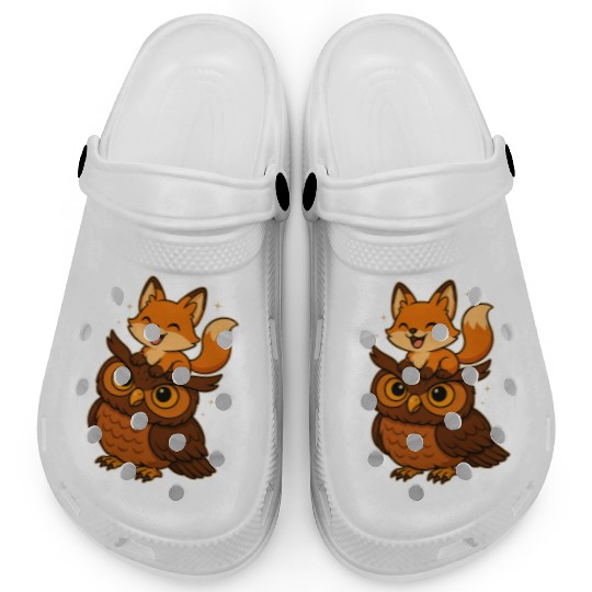 Funny Fox and Owl Cute Forest Animals Cartoon Clogs