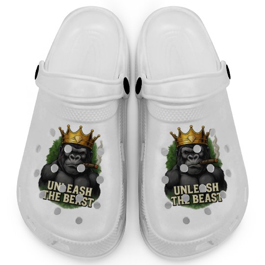 Alpha Gorilla King Smoking Crowned Ape Design Clogs