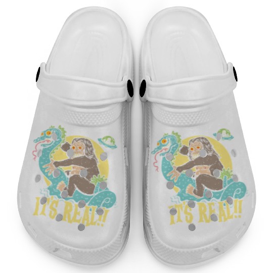 Bigfoot Rides Nessie UFO Cryptid Monster Mayhem Clogs