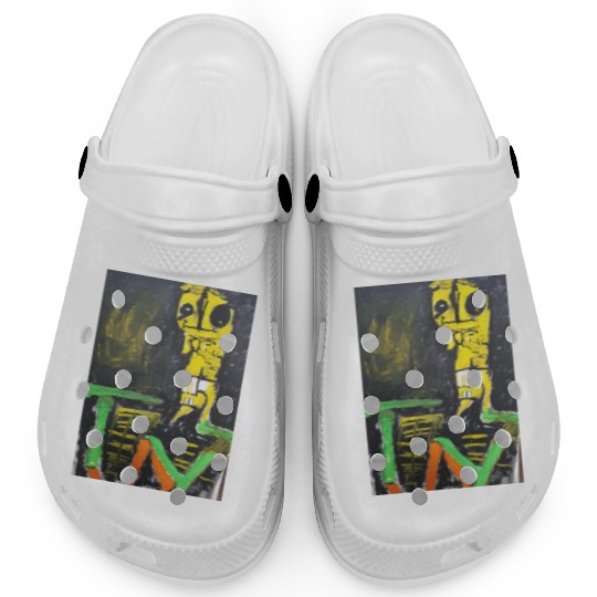 Abstract Yellow Figure with LUV Text Clogs