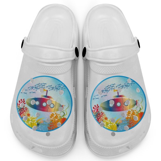 Colorful Submarine in a Tropical Coral Reef Clogs