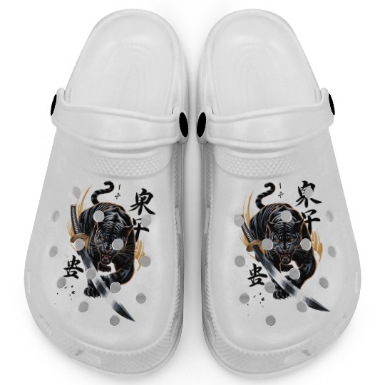 Fierce Black Panther With Samurai Sword Clogs