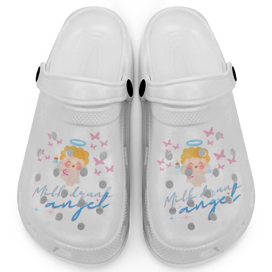 Whimsical Angel with Milk Bottle Design Clogs