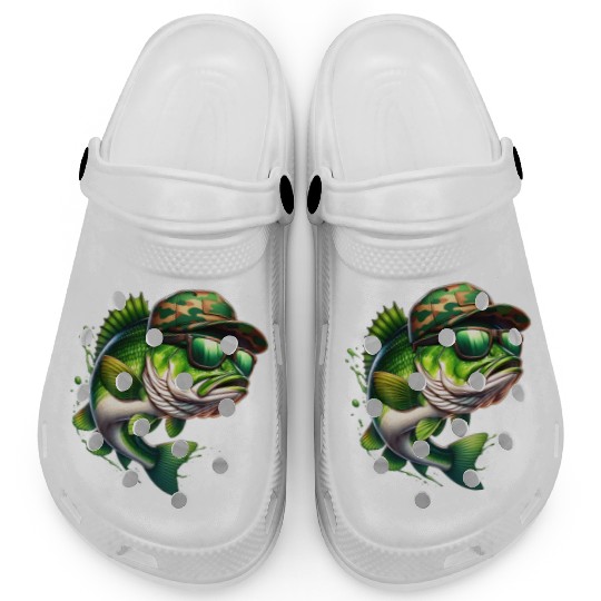 Camo Hat Bass Fish with Green Sunglasses Clogs