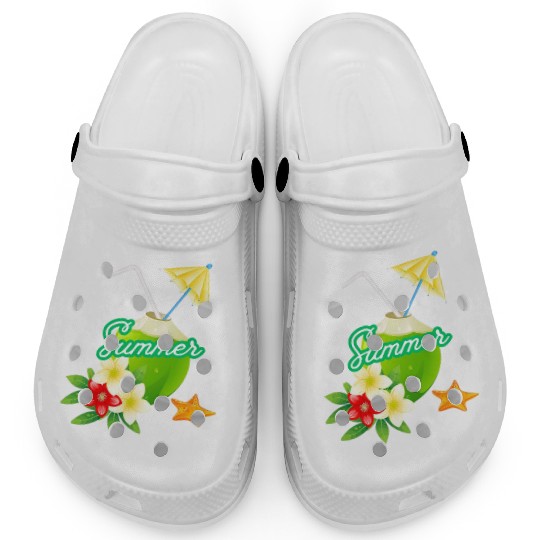 Tropical Summer Coconut with Flowers Clogs
