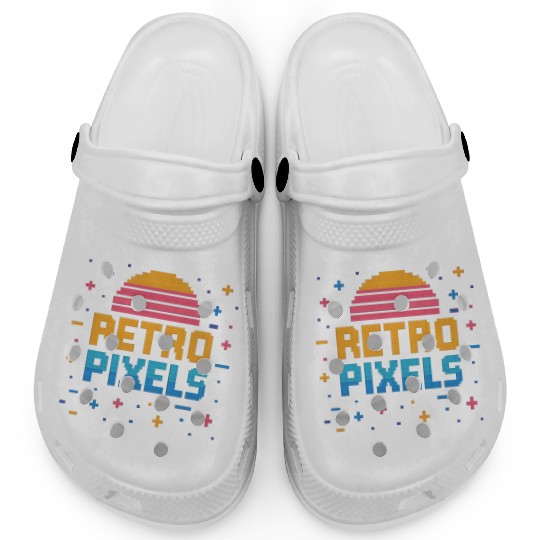 Retro Pixels – Neon 8-Bit Sunset Vibes Clogs