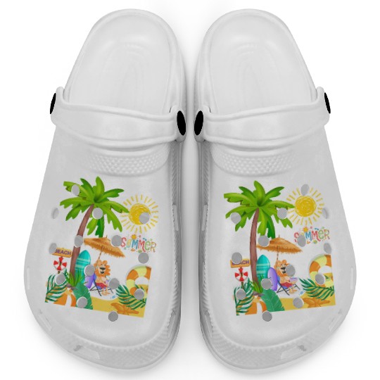 Vibrant Summer Beach Scene Illustration Clogs