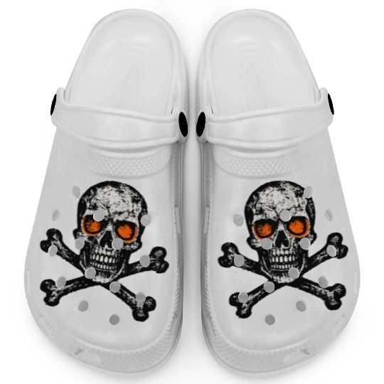 Grunge Skull Crossbones Orange Eyes Clogs
