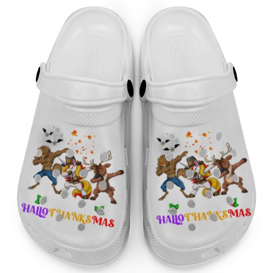 Happy Hallothanksmas Dabbing werewolf Unicorn Deer Clogs