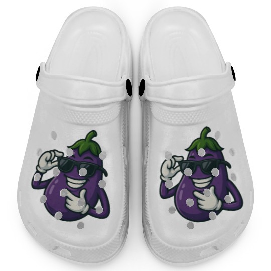Cool eggplant vegetable design with sunglasses car Clogs