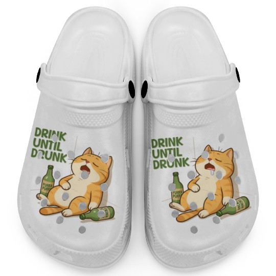 Humorous Cat Drinking Alcohol Meme Design Clogs