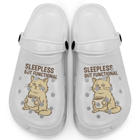 Sleepy Cat with Coffee Mug Design Clogs