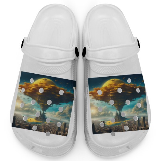 Sci-Fi Alien City: Floating Planet Twilight Scene Clogs