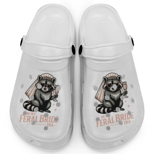 Feral Bride Era Funny Raccoon Bride with Champagne Clogs