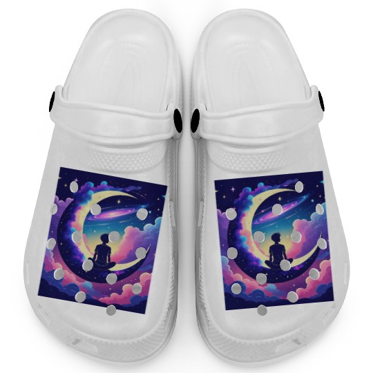 Cosmic Dreamer Moon and Galaxy Scene Clogs