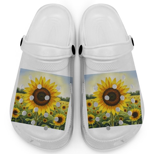 Vibrant Sunflower Field Illustration Clogs