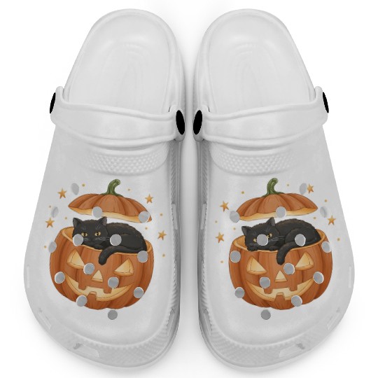 Black Cat in Jack-O-Lantern Pumpkin Clogs
