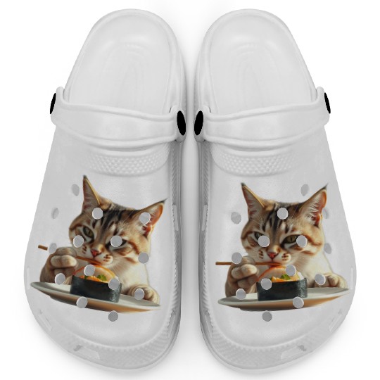 Whimsical Sushi Cat Illustration Clogs