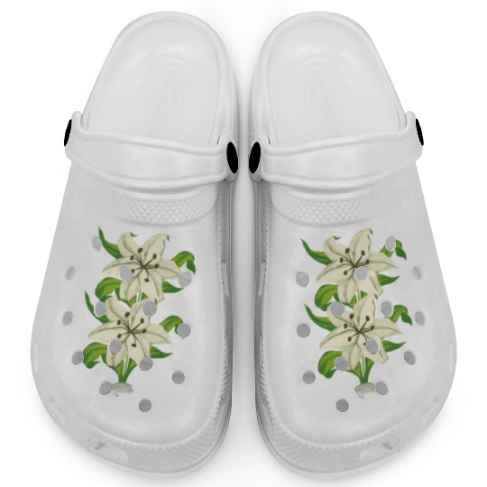 Elegant White Lily Botanical Illustration Clogs