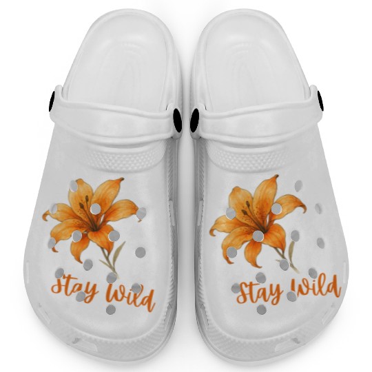 Vivid Orange Lily with Stay Wild Message Clogs