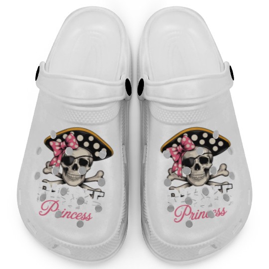 Pirate Princess Skull and Crossbones with Pink Bow Clogs