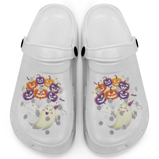 Halloween Ghost with Jack-o'-Lantern Balloons Clogs