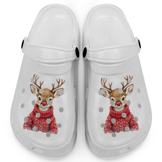 Festive Reindeer with Red Nose Sweater Clogs