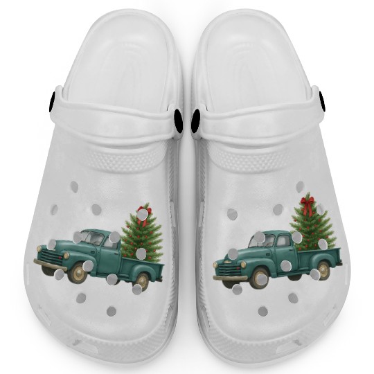 Vintage Green Truck Christmas Tree Clogs