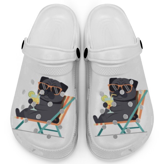 Chill Pug with Sunglasses and Lemonade Clogs