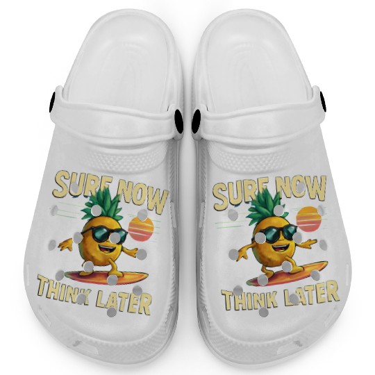 Retro Pineapple Surfing Rainbow Wave Clogs