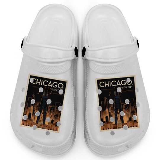 Chicago Skyline Nightscape Design Clogs