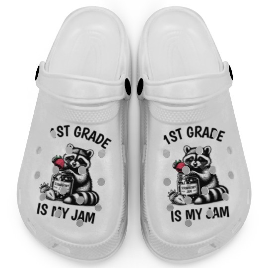 1st Grade Is My Jam Teacher Student Racoon Meme Clogs