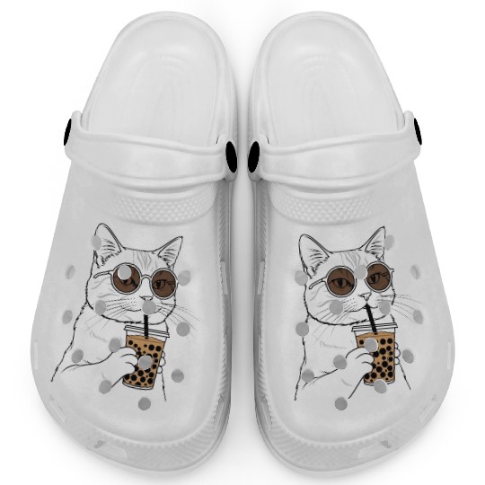 Cool Cat with Bubble Tea and Sunglasses Clogs