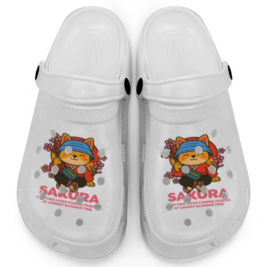 Kawaii Samurai Fox Cherry Blossom Design Clogs