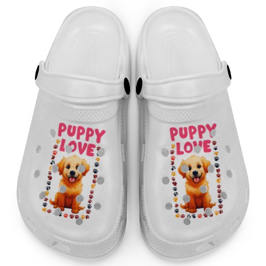 Cute Puppy Love Illustration for Apparel Clogs