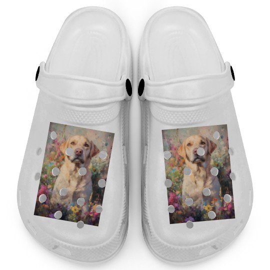 Labrador in Vibrant Garden Scene Clogs