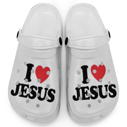 Heart and Cross with I Love Jesus Message Clogs