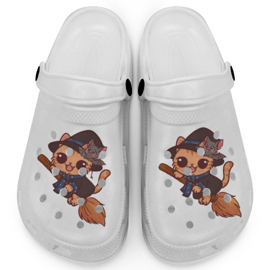 Enchanted Cat Witch with Bat Familiar Clogs