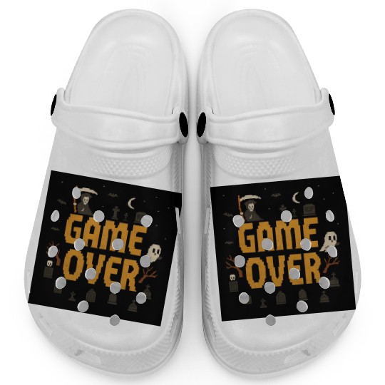 Pixel Haunted Game Over Design Clogs