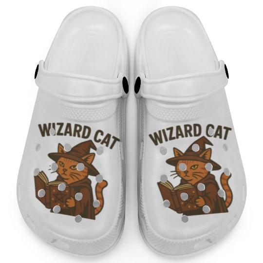 Wizard Cat with Magic Book Design Clogs