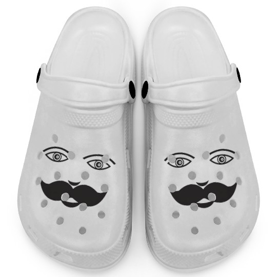 Whimsical Cat Face with Mustache Design Clogs